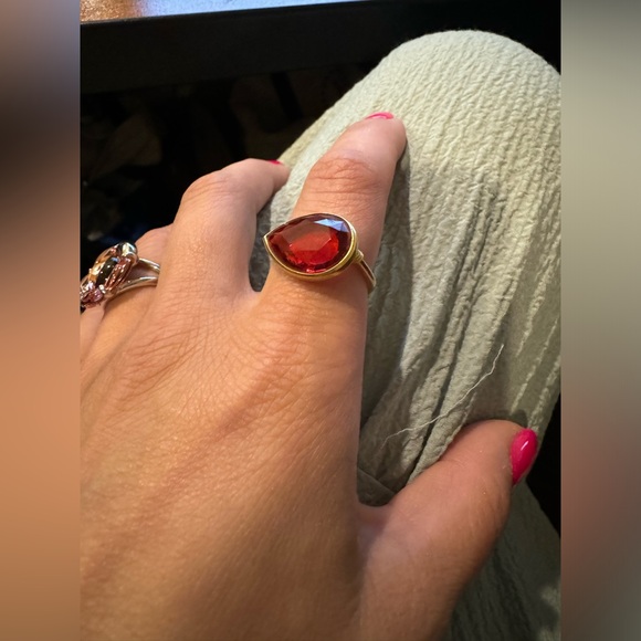 Baccarat- Marie-Helene de Taillac Pear Ring- 18k Gold Red Crystal Jewelry- SZ- 7 - Picture 9 of 16